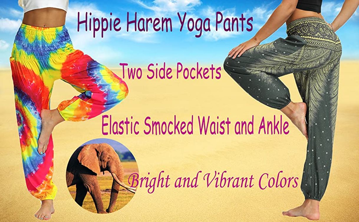 Moda Nuofengkudu Mujer Hippies Pantalones Harem Tailandeses Boho Estampados Bolsillos Cintura Alta Baggy