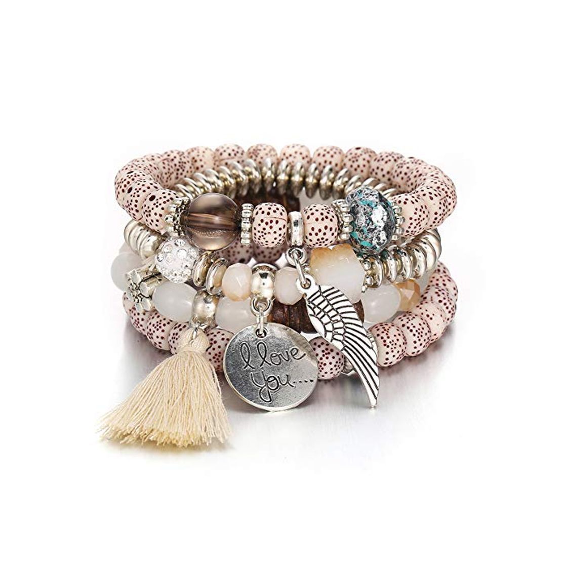 Social ulofpc 4 pulseras envueltas para las mujeres Boho multicolor estiramiento con cuentas brazaletes apilables de madera elefante del encanto del brazalete