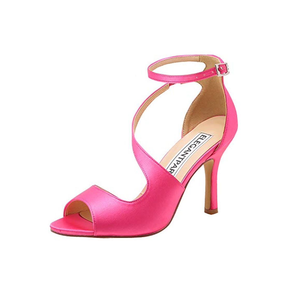 Social ElegantPark HP1565 Zapatos para Novia Mujer Peep Toe Sandalias de Boda Tacón Correa De Tobillo Satén Zapatos de Fiesta Novia Rosa EU 38