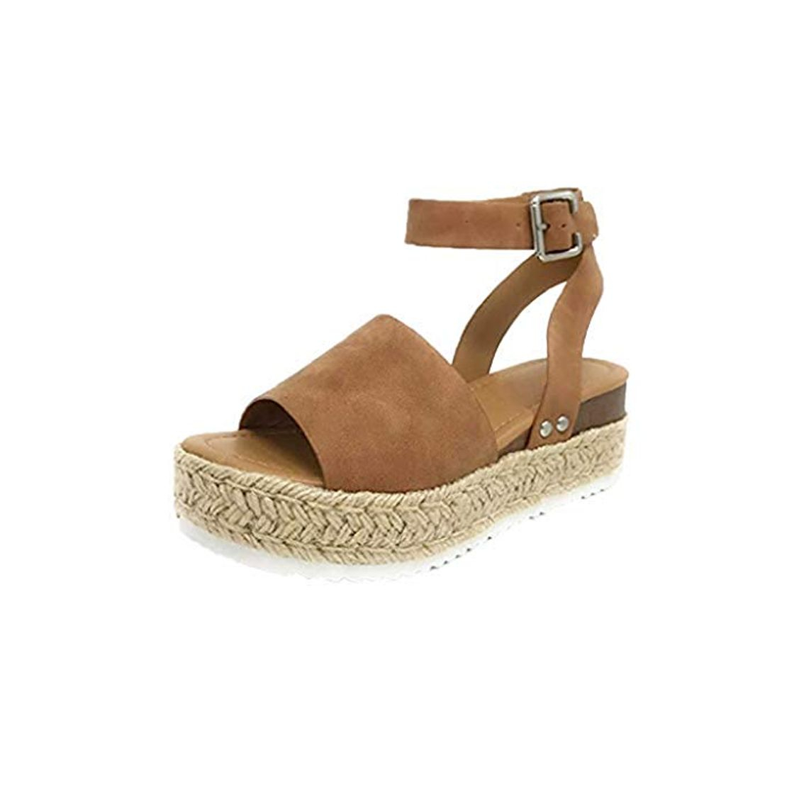 Social Sandalias Mujer Verano 2019 cáñamo Fondo Grueso Sandalias Punta Abierta Cuero Fondo
