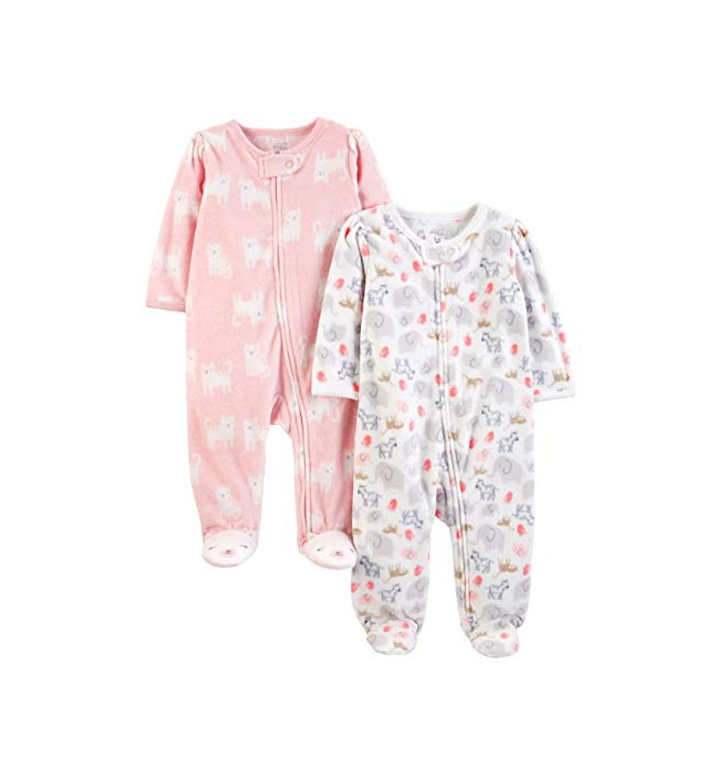 Moda Simple Joys by Carter's 2-Pack Fleece Footed Sleep Play Infant-and-Toddler-Bodysuit-Footies, White Animals