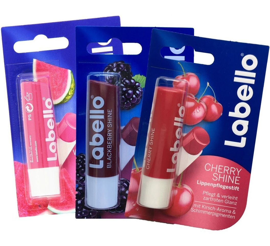 Belleza Labello Cherry Shine, Bálsamo Labial con Sabor a Cereza, pack de 6