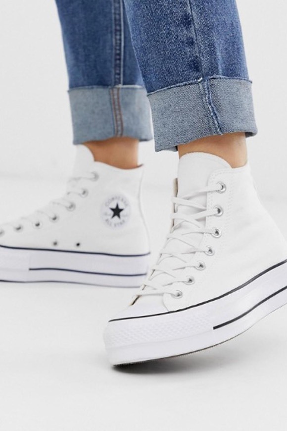 Fashion Converse Chuck Taylor CTAS Lift Hi, Zapatillas para Mujer, Blanco