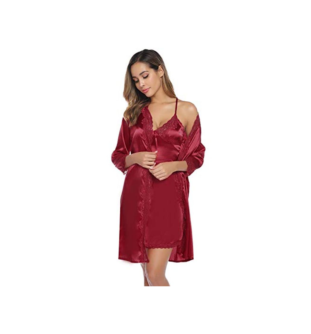 Product Abollria Camisón Sexy Mujer Elegante Albornoz de Dormir Conjunto de Kimono Batas