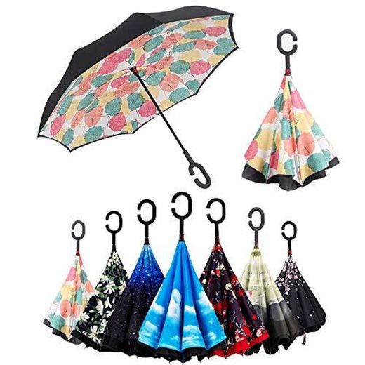 Paraguas Invertido, Paraguas Plegable, Reversible, con protección contra Rayos UV, con Mango