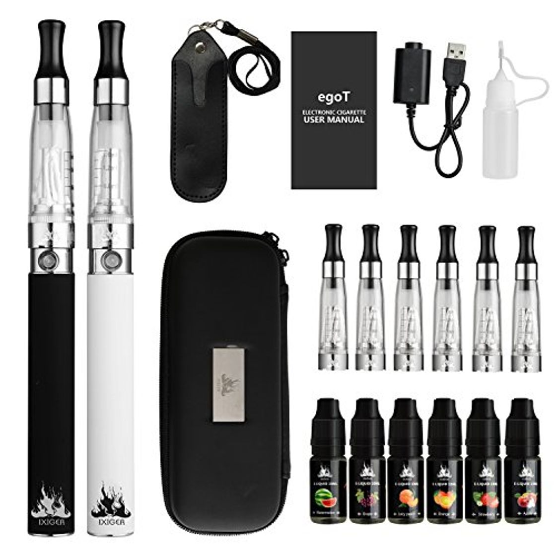 Social Cigarrillo Electronico, E-Cigarrillo E-líquido Ego T2 Kits IXIGER®：2 X 1100mah Batería Recargabla