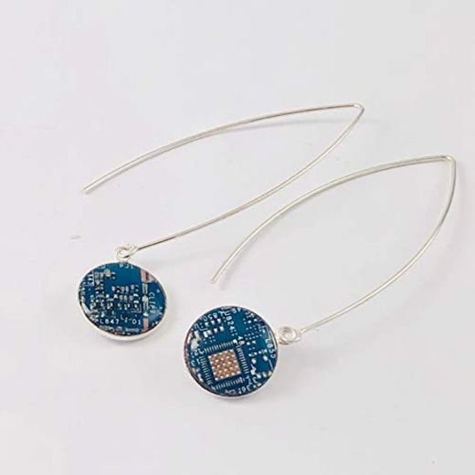 Pendientes largos Geek plata925 circuito electrónico azul
