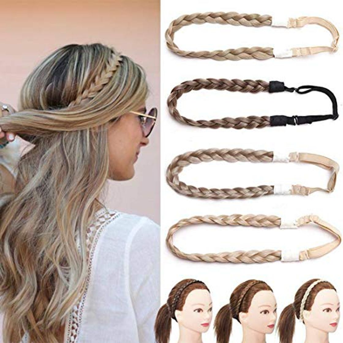 Fashion Extensiones de cabello Hairband trenzado de cabello Diadema Clásico grueso grueso Trenzas anchas Trenzado elástico Elástico Mujeres Chica Accesorio de belleza 27g Marrón ceniza