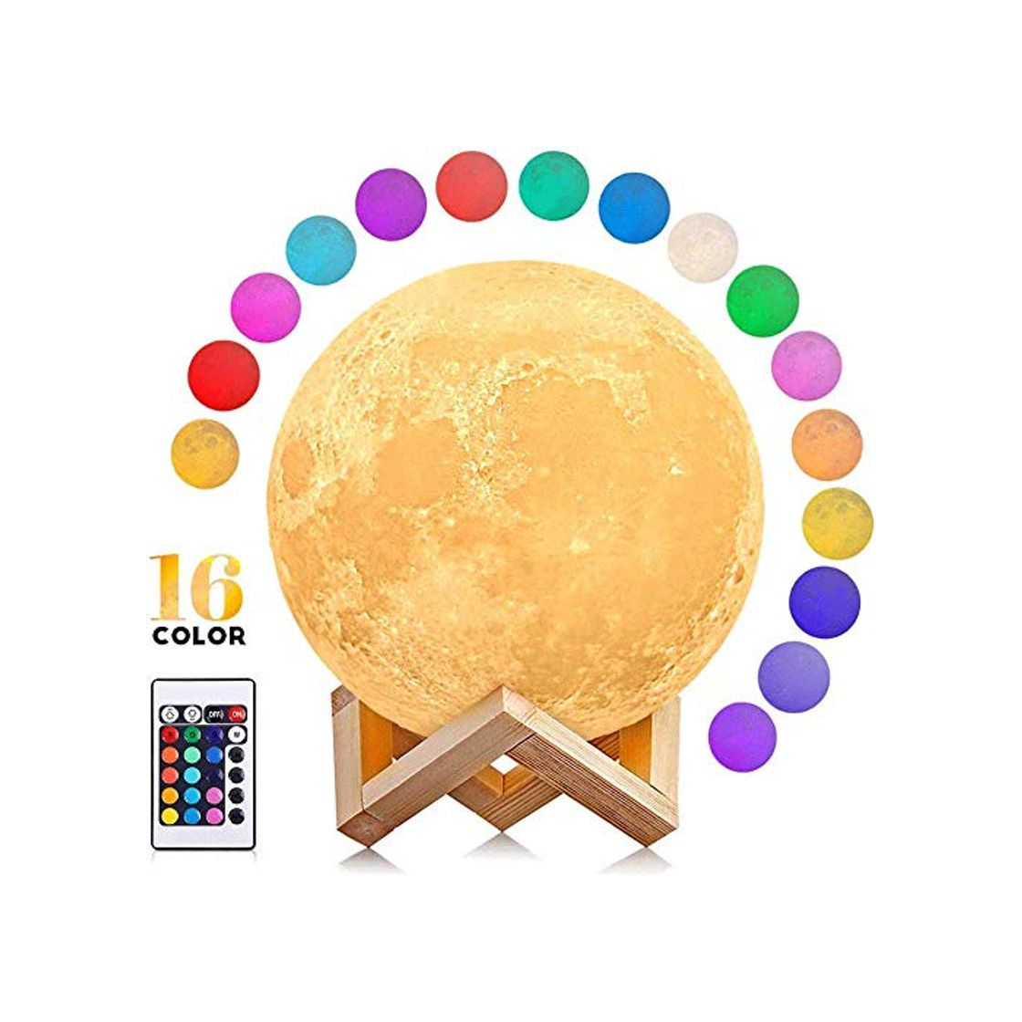 Social FTYU Moon Lamp Dimmable LED Moon Light 3D Printing 16 Colors Remote Touch Control Night Mood Light with Wooden Holder for Childrens Room Bedroom Cafe Bar Dining Room