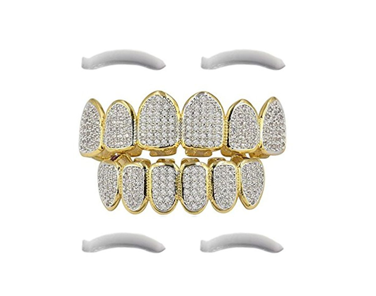 Moda Grillz Funda para dientes, chapada en oro de 24 ct. con diamantes