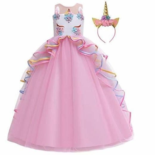 FMYFWY Niña Vestido de Unicornio Princesa Cumpleaños Sin Mangas Disfraz de Carnaval