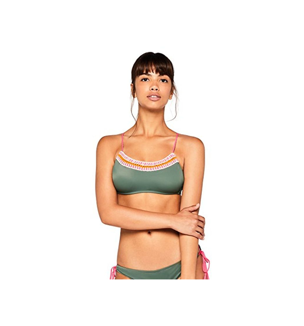 Moda Marca Amazon - IRIS & LILLY Top de Bikini Crochet Mujer, Verde