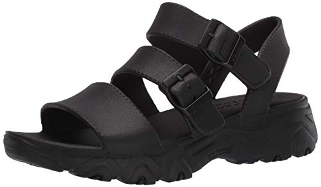 Moda Skechers D'lites 2.0, Sandalias de Punta Descubierta Niñas, Negro