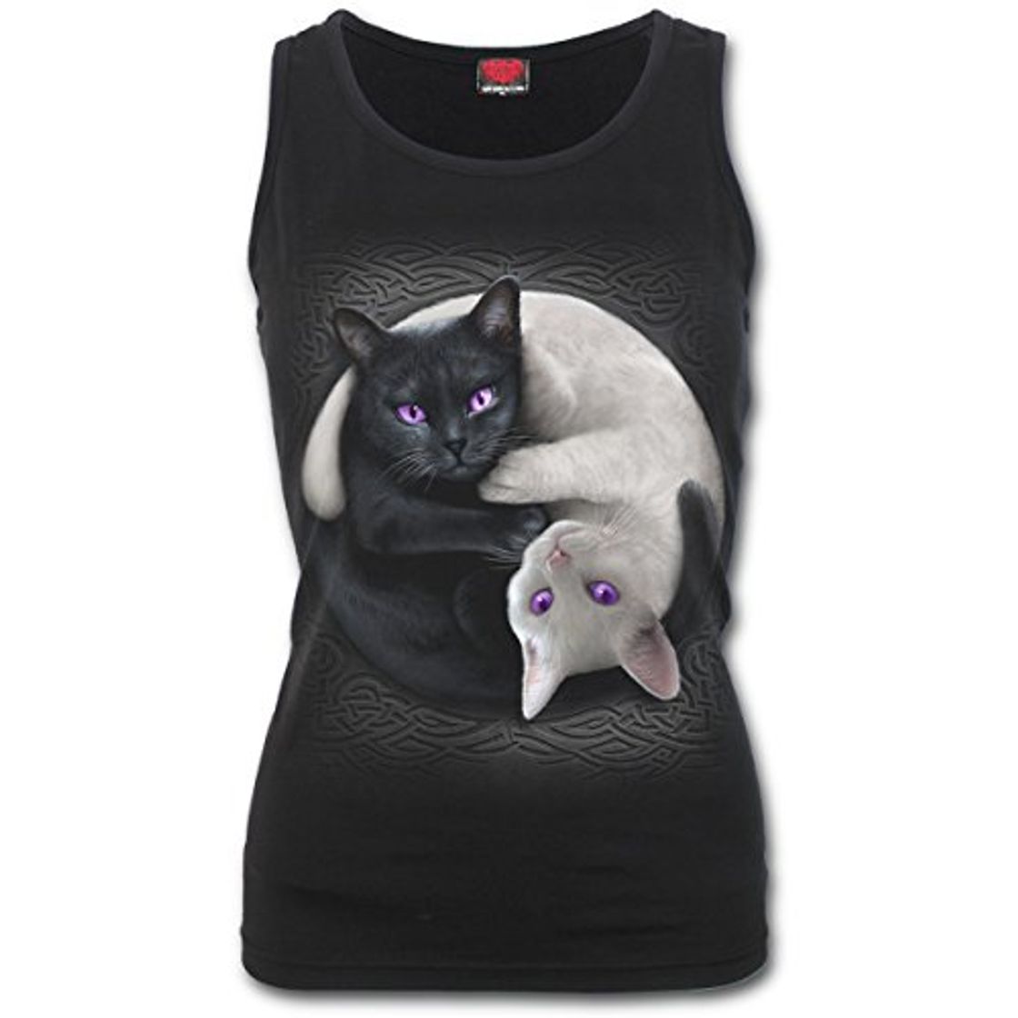 Products Spiral Direct Yin Yang Cats-Razor Back Top, Negro