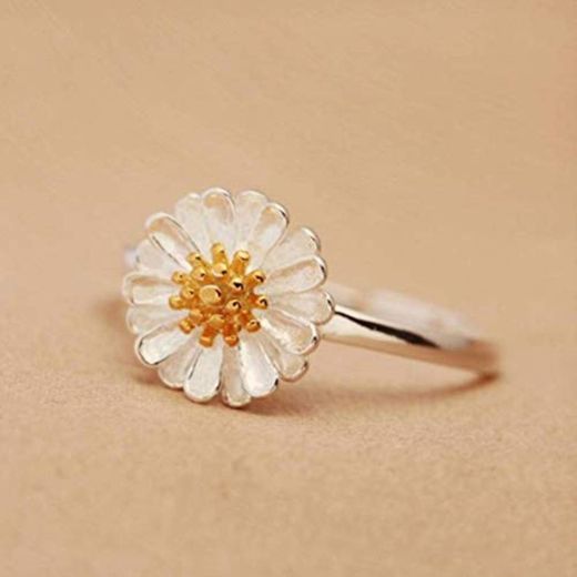 WOZUIMEI S925 Anillos de Plata Moda Daisy Girasol Apertura Dedo Índice Anillo