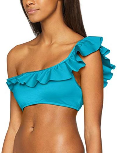 Seafolly Shine On One Shoulder Top Parte de Arriba de Bikini, Turquesa