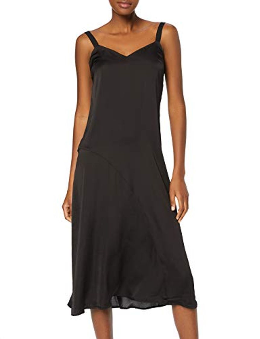 Fashion Marca Amazon - find. Vestido Midi de Satén Mujer, Negro