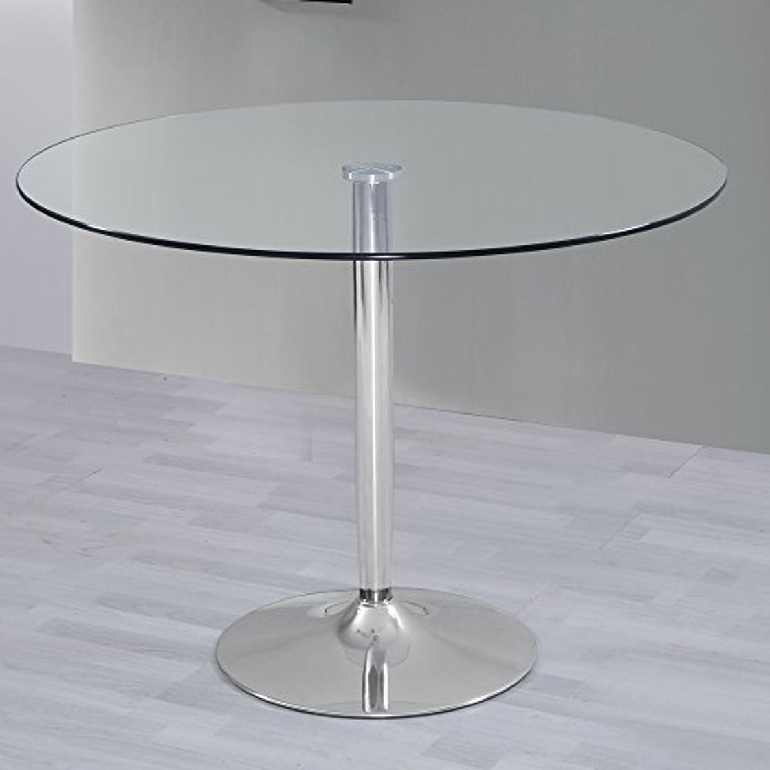 Productos HOGAR24 Mesa de Salon Comedor Cocina Redonda de Cristal y Base de Metal Cromado