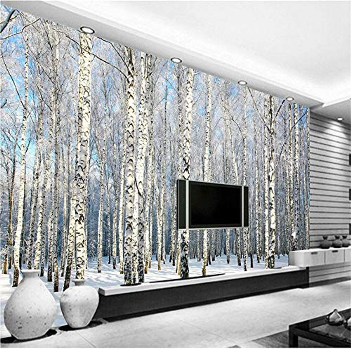Social Mural Papel Pintado  Tela No Tejidanieve Abedul Árbol Bosque Naturaleza Foto Papel De Pared Mural