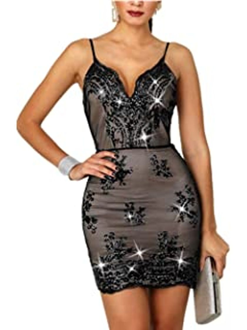 Social DRESHOW Women's Sexy Deep V Neck Sleeveless Spaghetti Strap Bodycon Wrap Dress