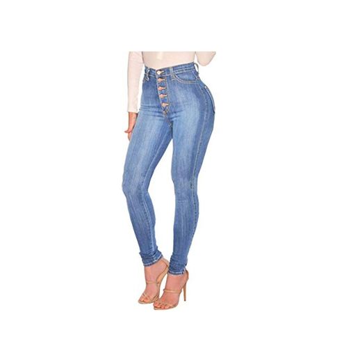 Tomwell Cintura Alta Pantalones Jeans Mujer Elástico Flacos Vaqueros Leggings Casual Skinny Push Up Mezclilla Pantalones Azul Claro Small