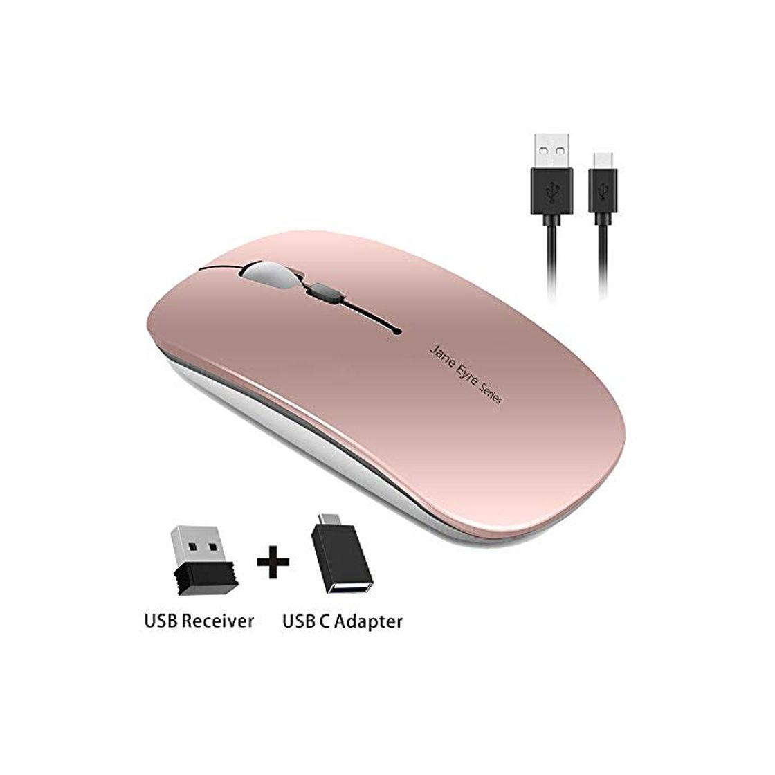 Social Coener Ratón Inalámbrico Recargable, Mouse Wireless 2.4G Mute de Mouse Inalambrico, Ultra