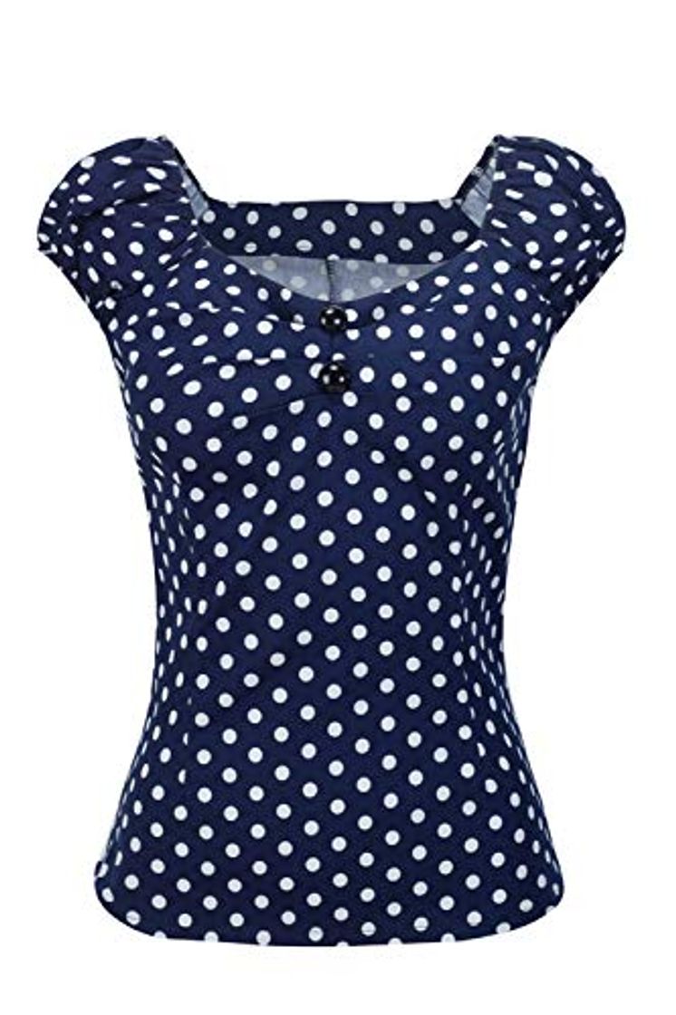 Fashion Las Mujer Vintage Algodón Polka Dot 50s Camisetas Tops Retro De Blusa tee Darkblue L