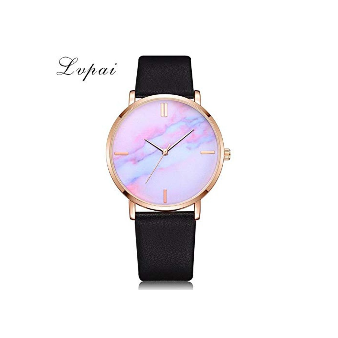 Producto Relojes de Mujer Tira de Cuero Marble Dial Vestido Reloj de Pulsera Regalo de Mujer Reloj de Cuarzo Relogio Feminino@Negro