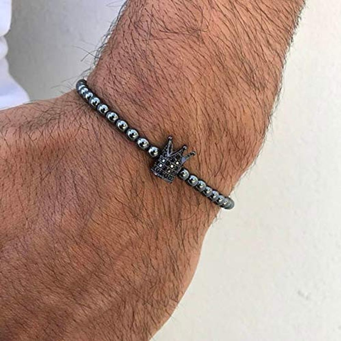 Moda Pulsera De Hombre con Dije De Corona con Cuentas De Hematita