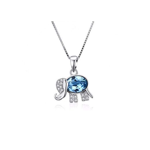 FyaWTM Collar Colgante For Cristal de Swarovs Elements Elephant S925 Collar de Plata esterlina Cristales de Simple Cadena de clavícula Colgante Gema Azul