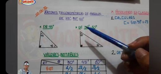 RAZONES TRIGONOMÉTRICAS de ÁNGULOS 30⁰, 45⁰ y 60⁰