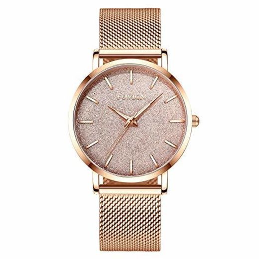 Reloj de Oro Rosa para Mujer Reloj de Cuarzo analógico de Malla