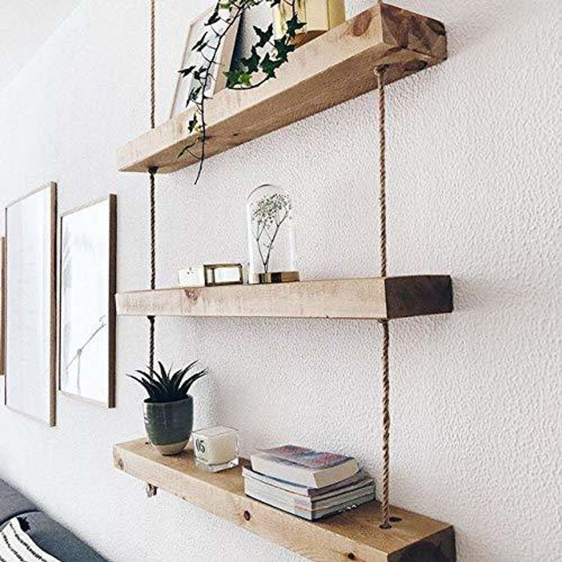 Social Hannun Estantería de Pared Makemba/Estantería de Madera Maciza y Cuerdas de Cáñamo