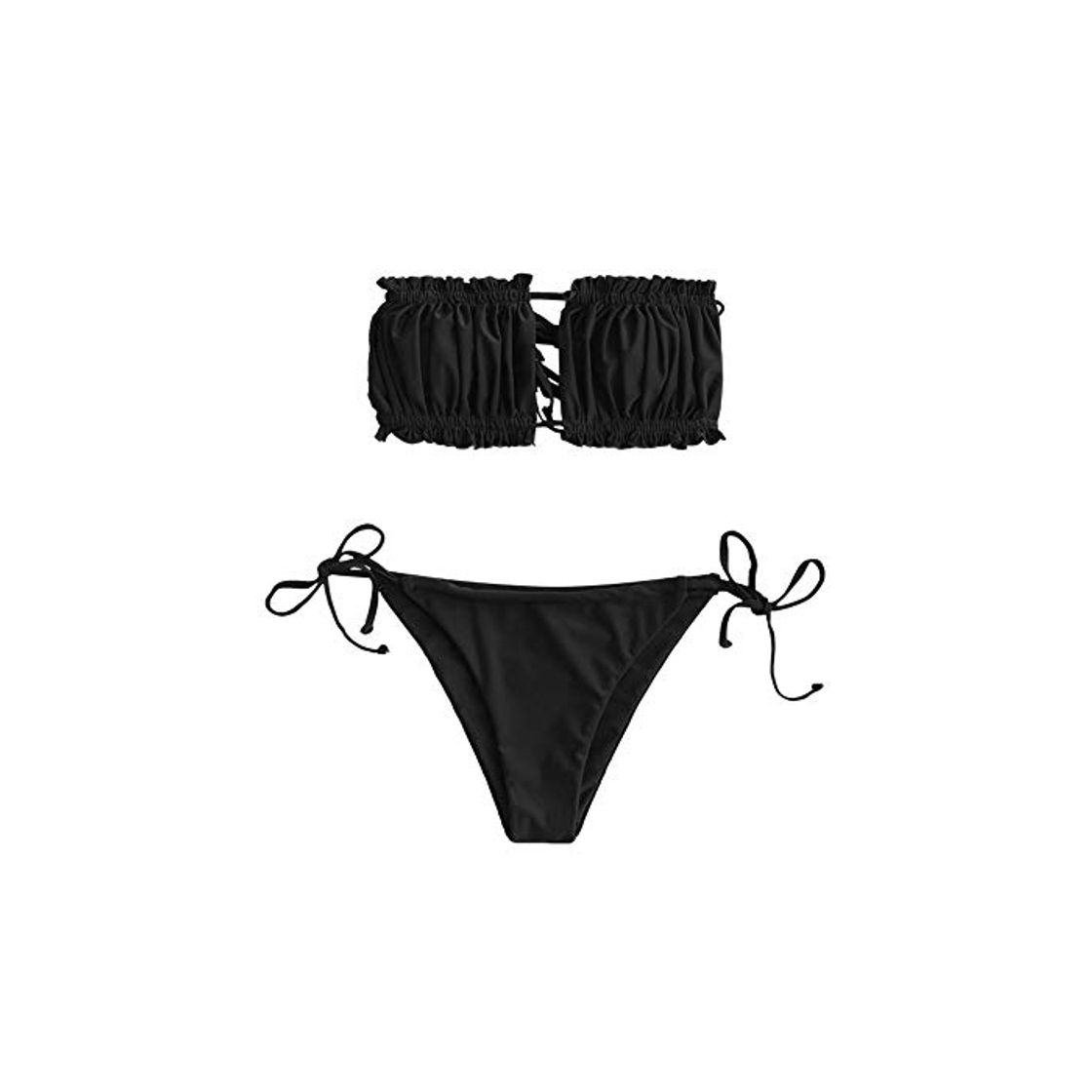 Moda ZAFUL - Bikini para mujer sin tirantes, corte con volantes, bikini negro