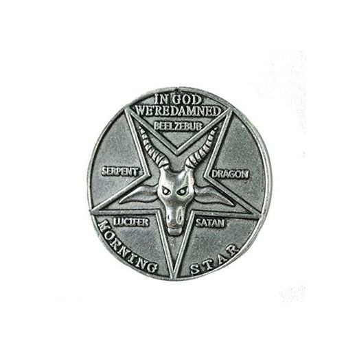 Mesky EU Lucifer Pentecostal Moneda Satan Coin Morningstar Dorado&Plateado Zinc con Caja para Regalo Vintage Colección Costume Accesorio