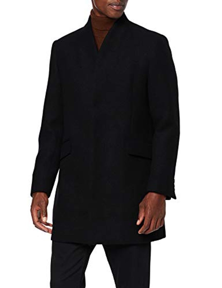 Marca Amazon - find. Abrigo Largo de Lana Hombre, Negro