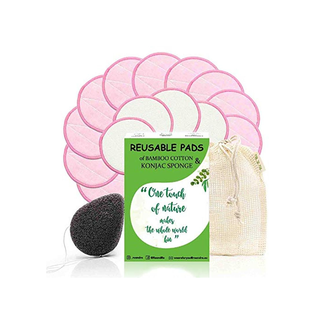 Belleza Reusable Makeup Remover Face Pads Make of Bamboo Cotton with Laundry Bag