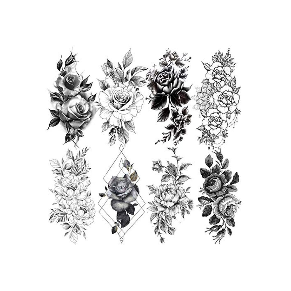 Social LAROI 8 Hojas Pétalo Vivo 3d Flor Rosa Adultos Tatuajes Temporales Mujer Impermeable Falso Cuerpo Arte Brazo Piernas Bosquejo Realista Negro Tatuaje Temporal Niñas Hombro Hojas Temp Tatuaje Pasta