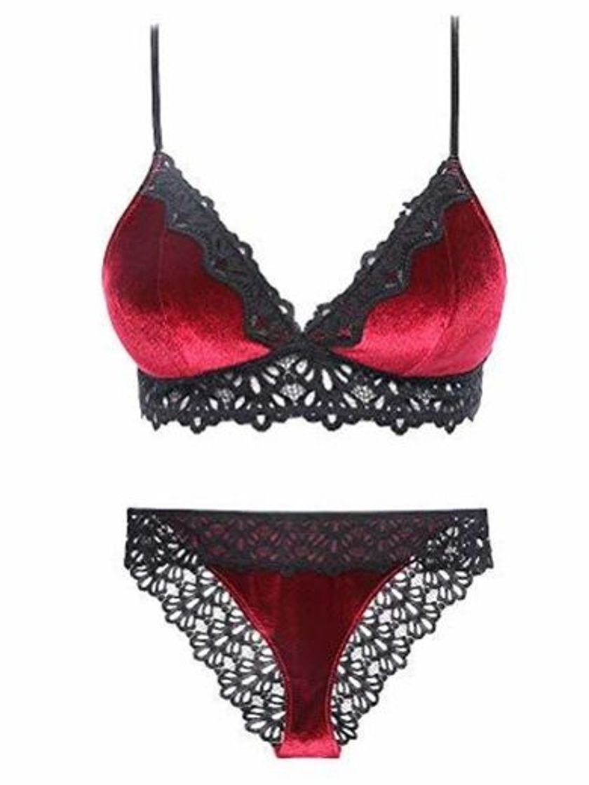 Social Awake Lingerie Stella Conjunto de Sujetador y Braguitas de Encaje Terciopelo, Lencería