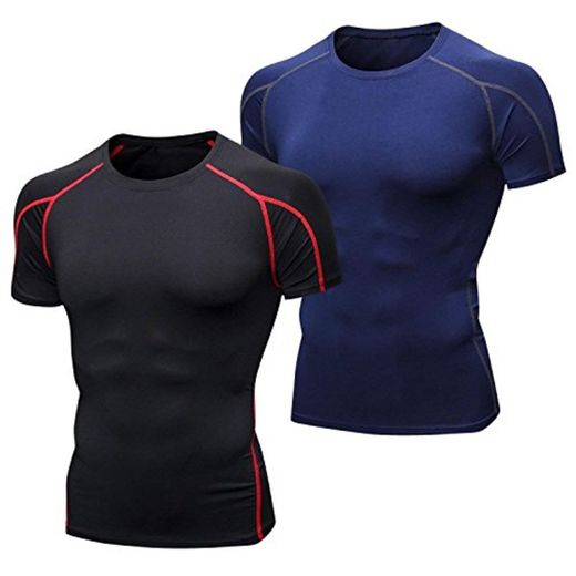 Niksa 2 Piezas Camisetas de Fitness Compresión Ropa Deportiva Manga Corta Hombre