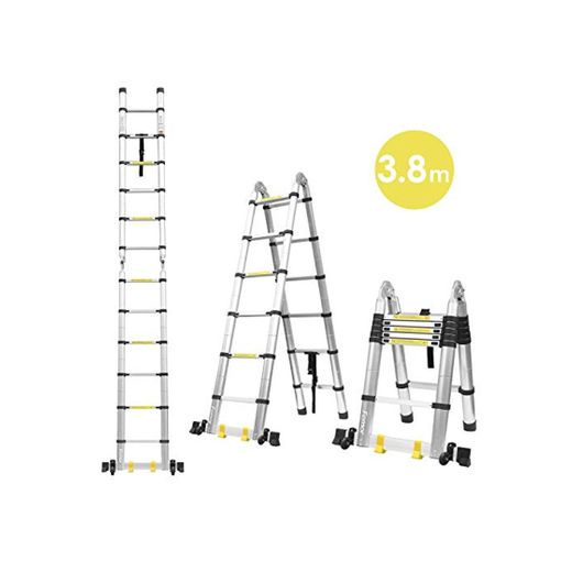 Fixkit 3.8M Escalera Plegable Aluminio, Escalera Telescópica(1,9M