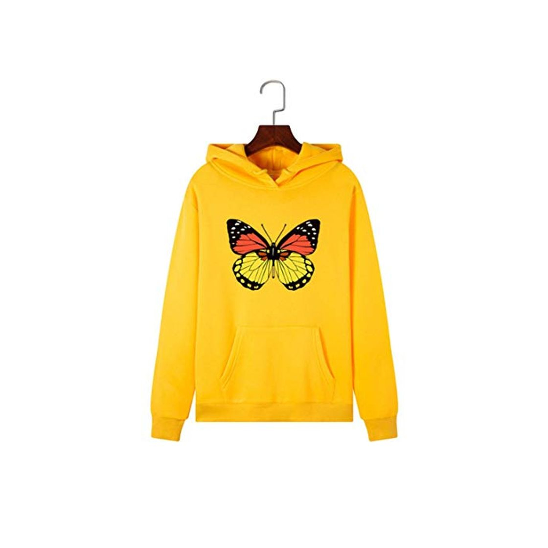 Moda Mariposa Impresión De Las Mujeres Con Capucha Sudadera Casual Otoño Cálido Bolsillo Polerones Invierno Hoddies Tamaño Más Grande Sudadera Con Capucha Amarillo amarillo S