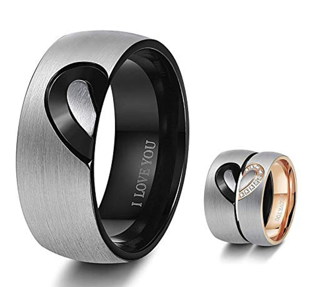 Product Besteel Anillo de Acero Inoxidable para Hombres Mujeres Amor Anillos de corazón Anillo de Compromiso de la Boda Parejas su y Ella