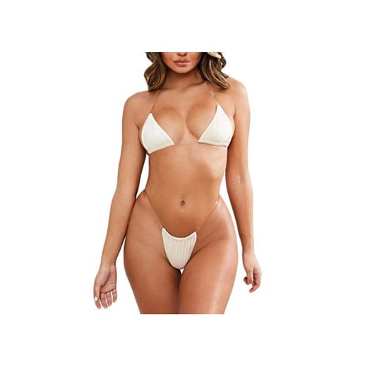 Bikinis Mujer 2019 brasileños LANSKIRT Trajes de baño Mujeres Bañador Dividido con cinturón Transparente Conjunto de Bikini Tangas Dos Piezas Color sólido Tankini