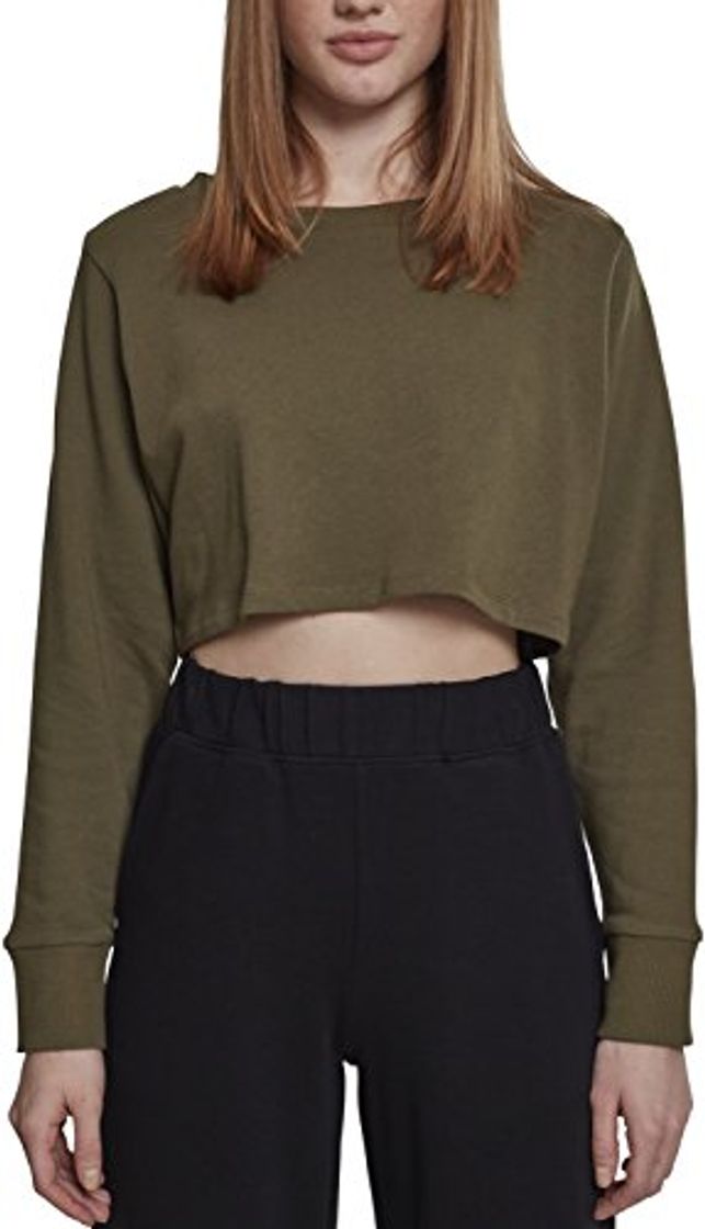 Fashion Urban Classics Ladies Terry Cropped Crew Suter Pulver, Verde