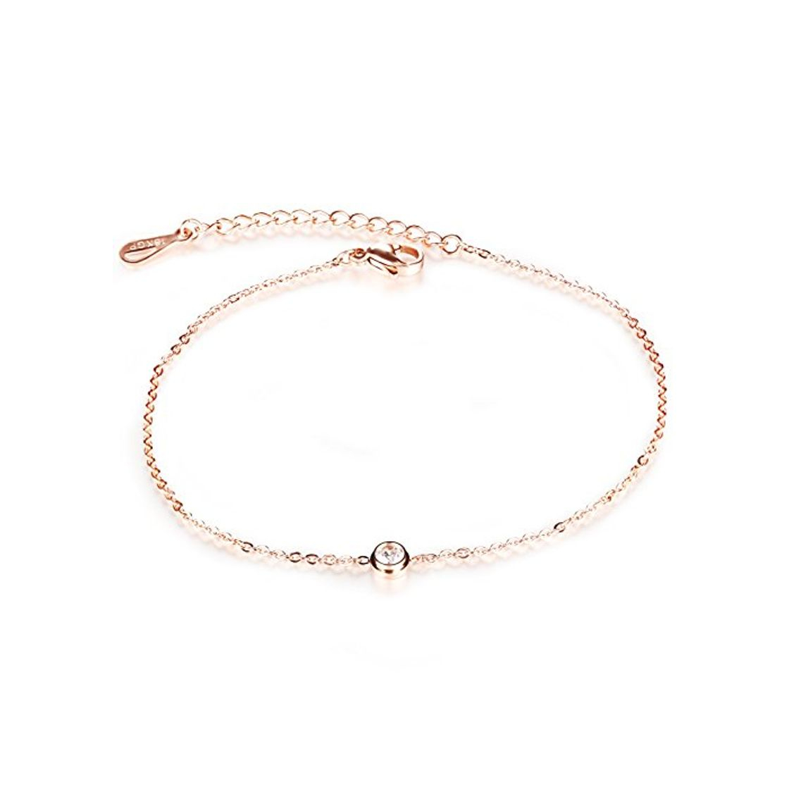 Social Oro Rosa Tobillera para Mujer Acero Titanio Cadena de Pie Colgante de Circonio Pulsera Tobillo Joyería