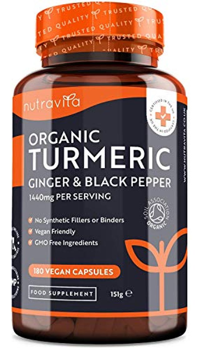 Product Cúrcuma Orgánica de 1440 mg con Pimienta Negra y Jengibre -180 Cápsulas