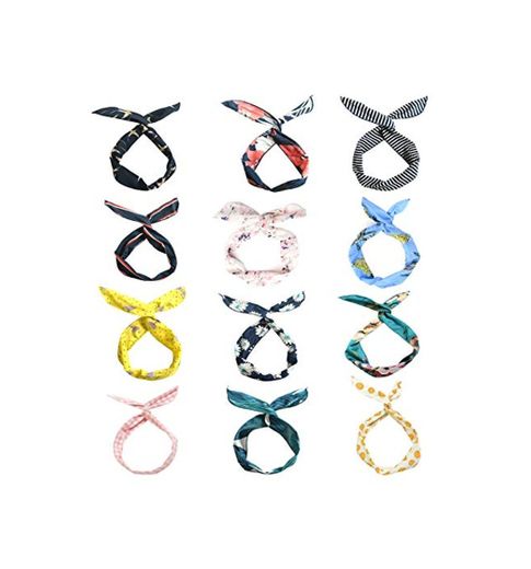 LZYMSZ 12PCS Twist Bow Bandas Para la Cabeza con Cable, Alambre de