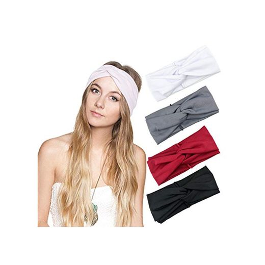 DRESHOW 4 Piezas Diadema Para Mujer Turbante Bohemia Elástico Cinta Banda para El Cabello Diadema Accesorios Para El Cabello