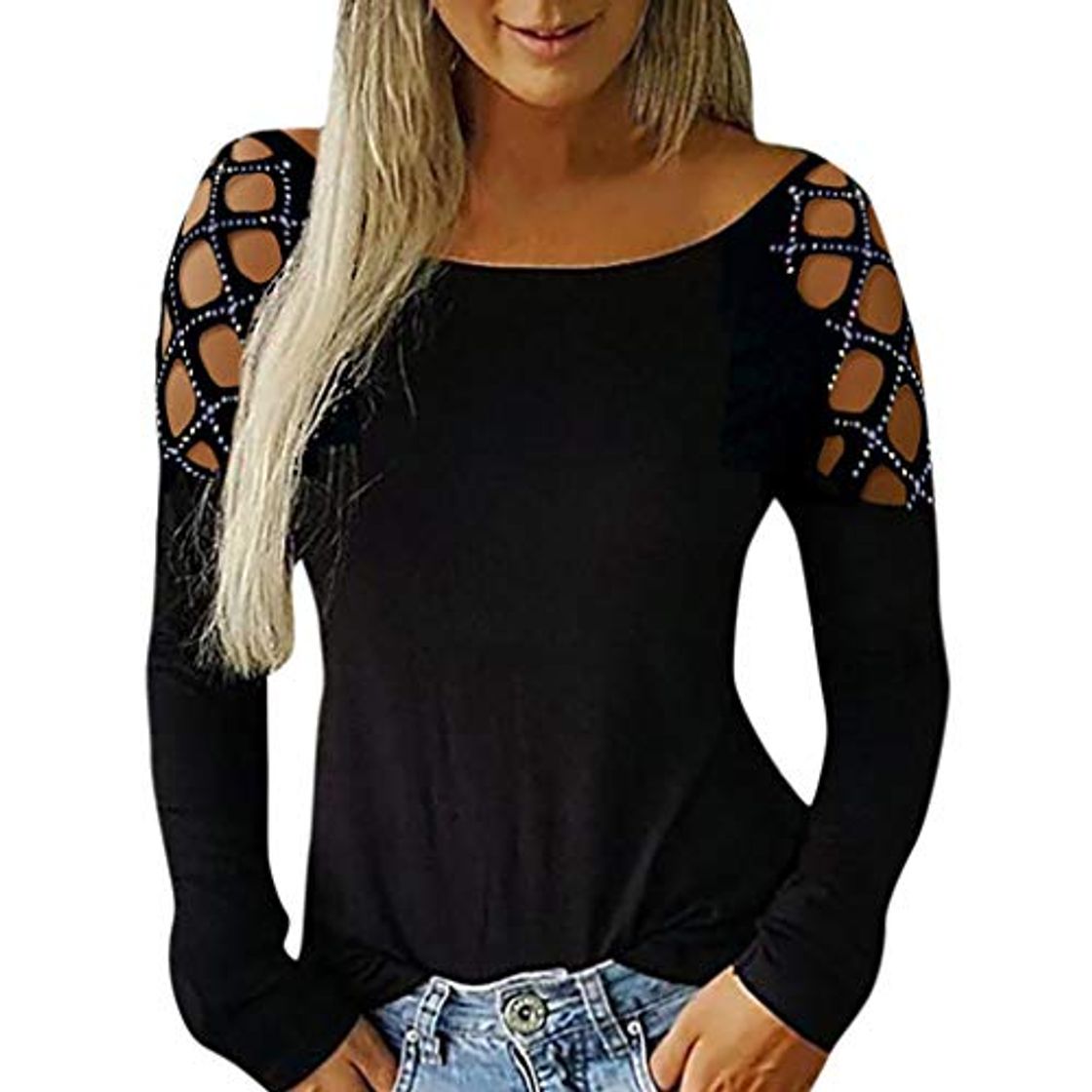 Moda SHOBDW Mujeres Camisetas de Manga Larga Tallas Grandes Cuello en V sólido